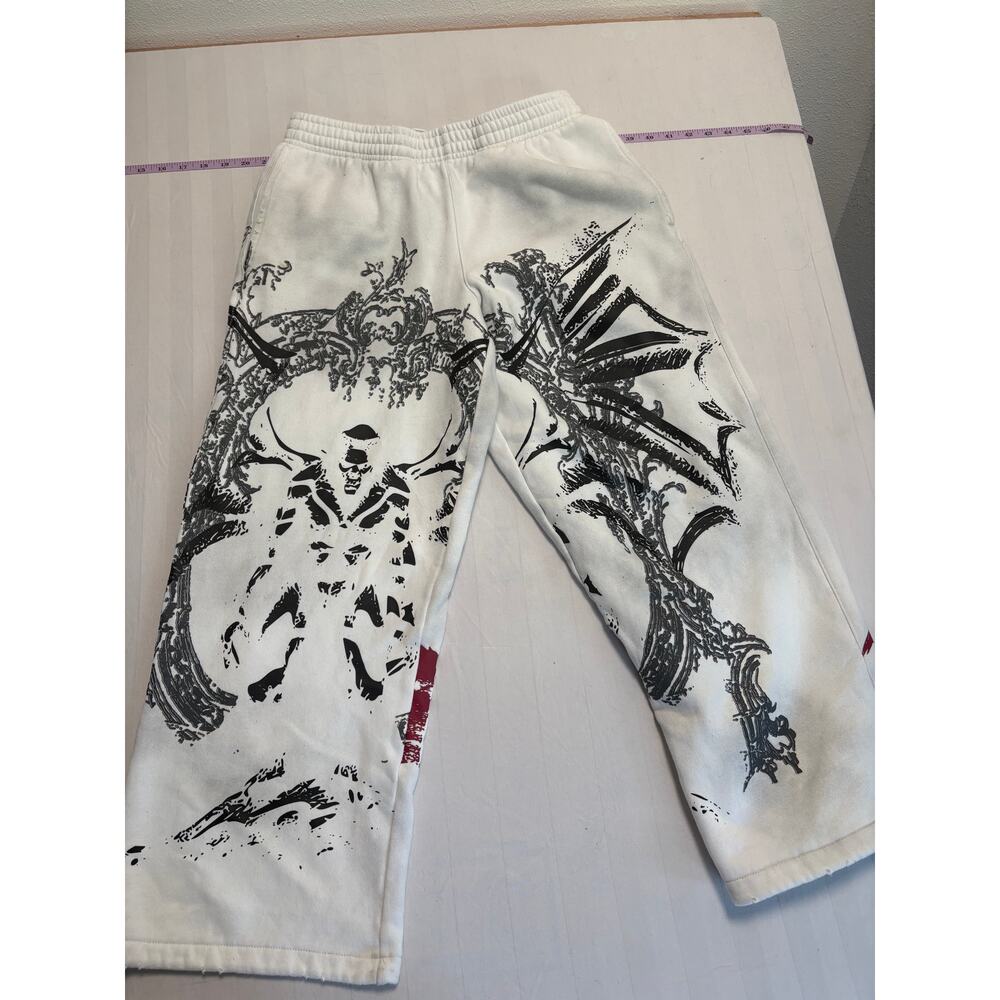 Vitriol Graphic Sweatpants Skull Gothic Wide Leg Fleece Pants XS